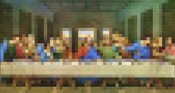 Pixilated last supper of Jesus and his disciples