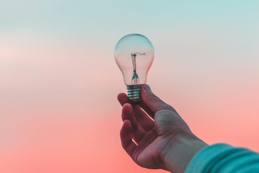 Hand holding a light bulb